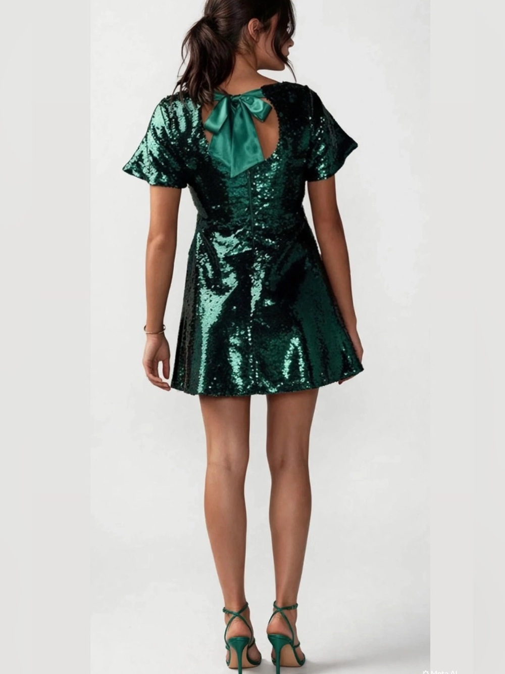 Francesca’s Sequin Mini Dress Homecoming Party Emerald Green Bow Size XL - Picture 2 of 6